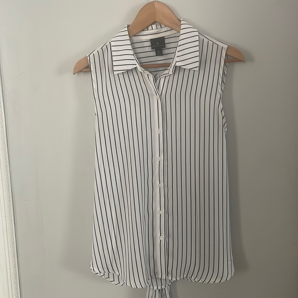 Worthington White Striped Sleeveless Button Down Shirt Sz Medium